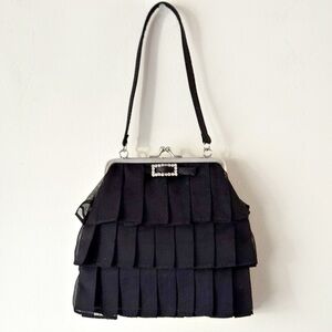 Evening Shoulder Bag w/Crossbody Strap Y2K VTG Pleated Tiered Chiffon Rhinestone
